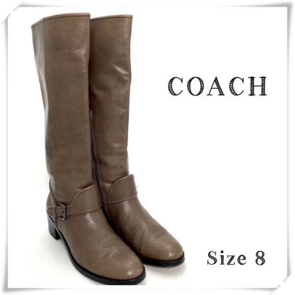 Coach Cecclia Belted Knee High Classic Riding Boot in Mushroom Brown Size 8 - Picture 1 of 13